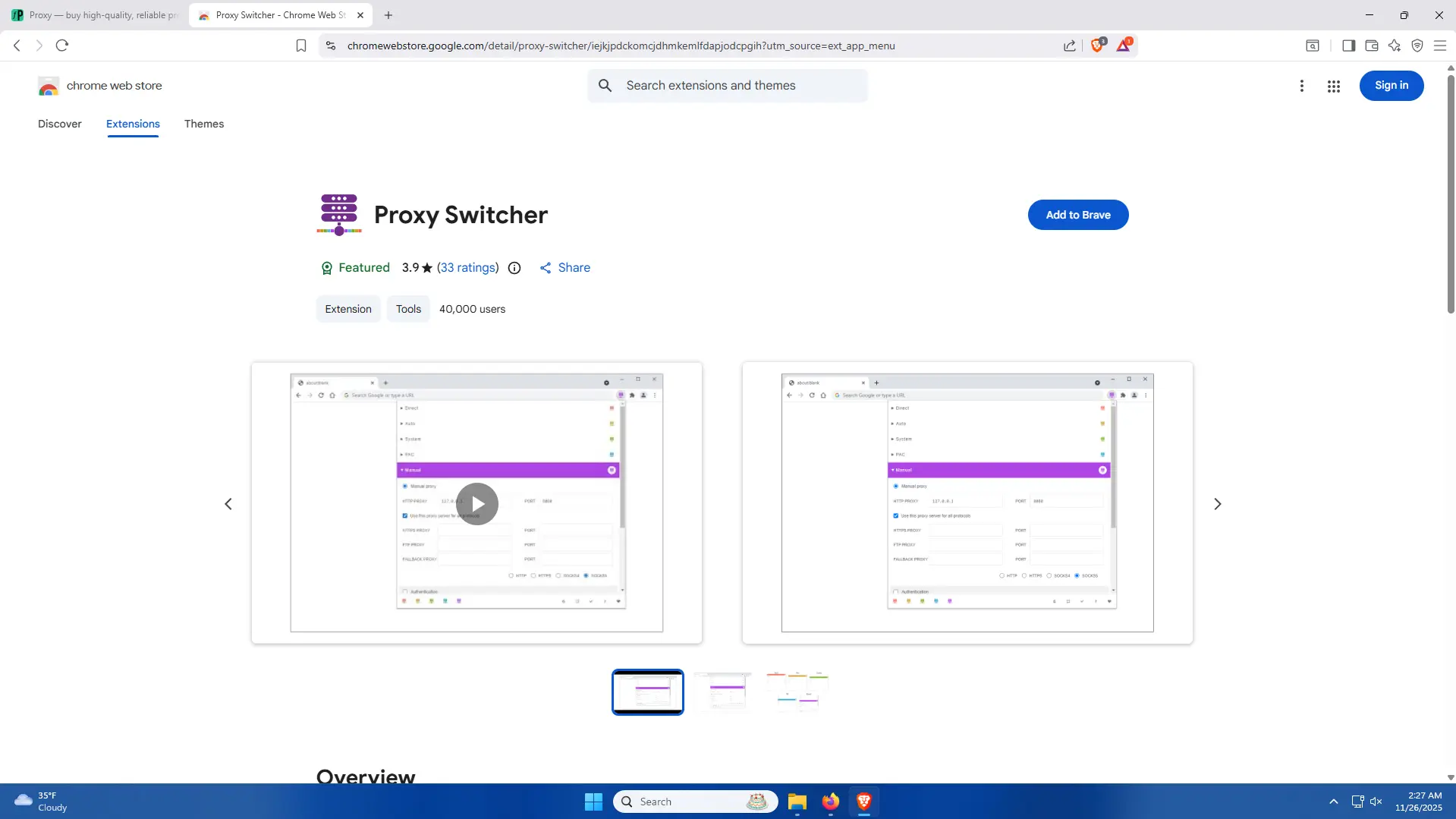 Step 1: Install ProxySwithcer Extension