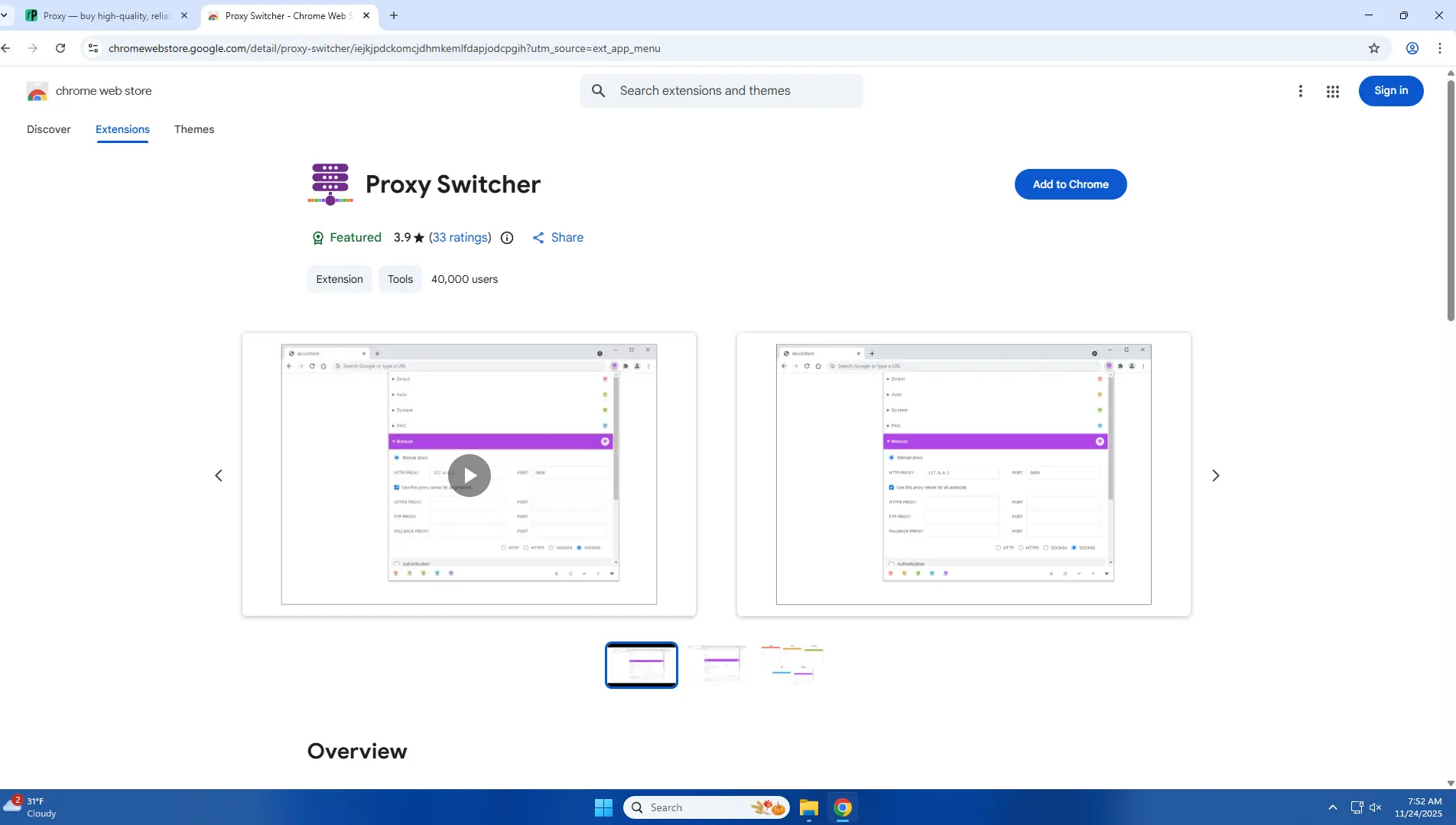 Step 1: Install ProxySwithcer Extension